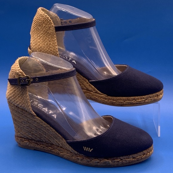 viscata Shoes - Viscata Navy Blue Low Wedge Espadrilles Sandals - Size US 10